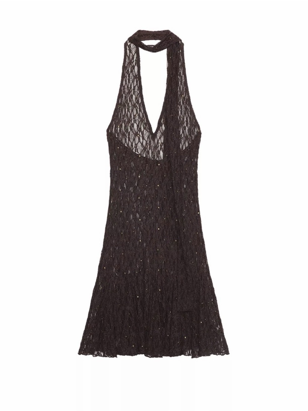 Zara Brown Lace Halter Mini Dress